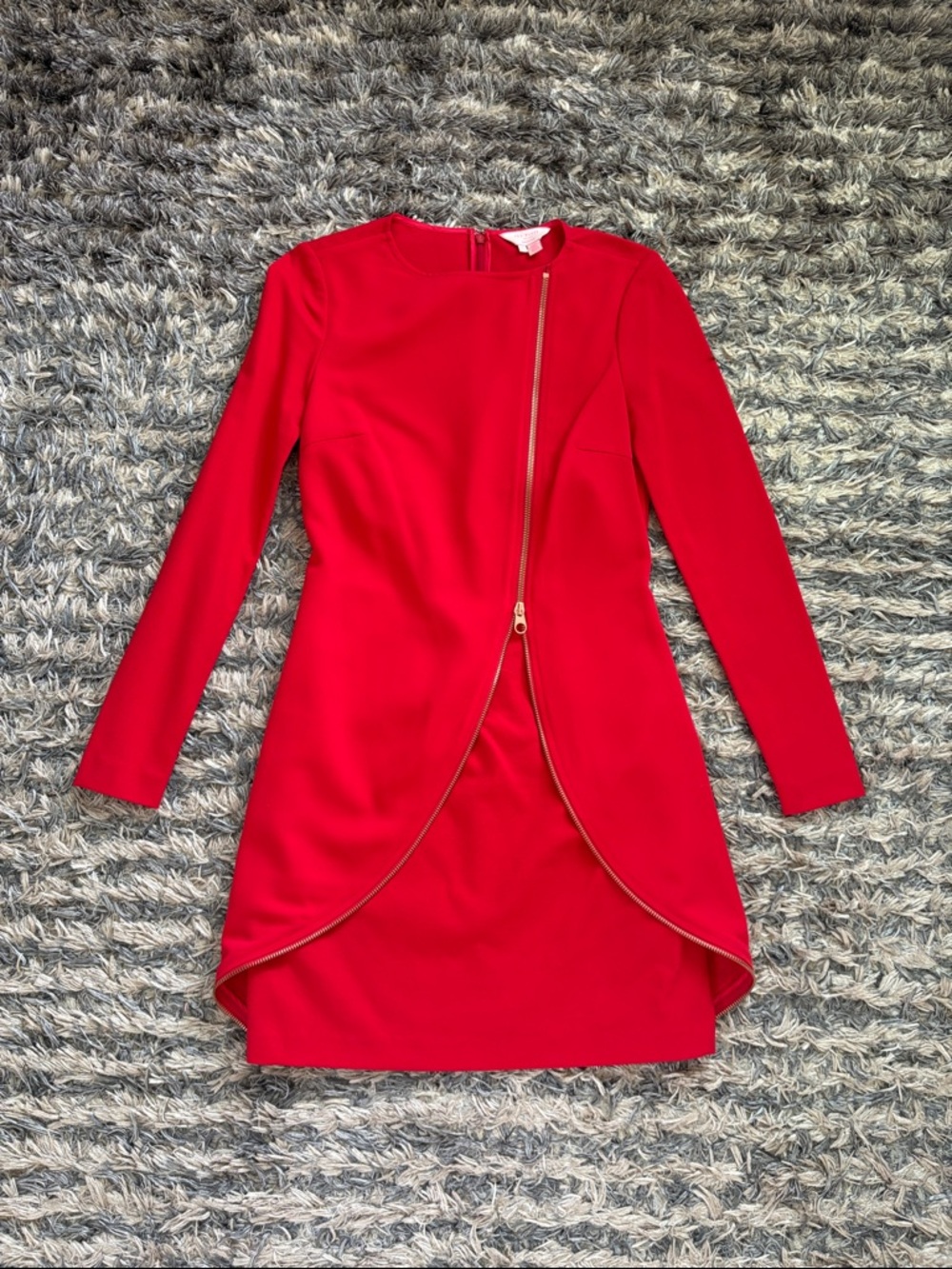 Ted Baker London Red Long Sleeve Zip-Detail Designer Dress 0